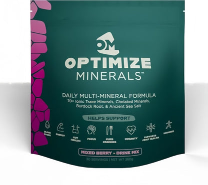 Optimize Minerals Multi Mineral Daily Formula – Magnesium, Electrolytes & Trace Mineral Supplement Powder – Gluten Free Vitamins Drink – Mixed Berry, 30 Servings